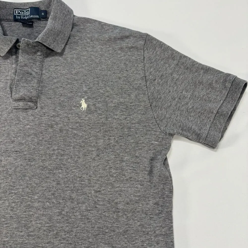 VTG Polo Ralph Lauren Slim Fit Short Sleeve Polo Mens S Gray Cotton White Pony